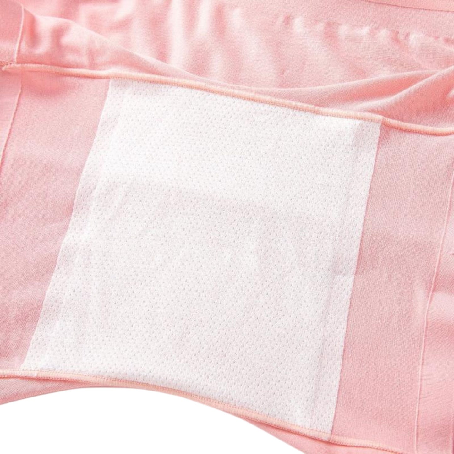 Close-up of pink 8" Biker shorts fabric with a white attached gusset