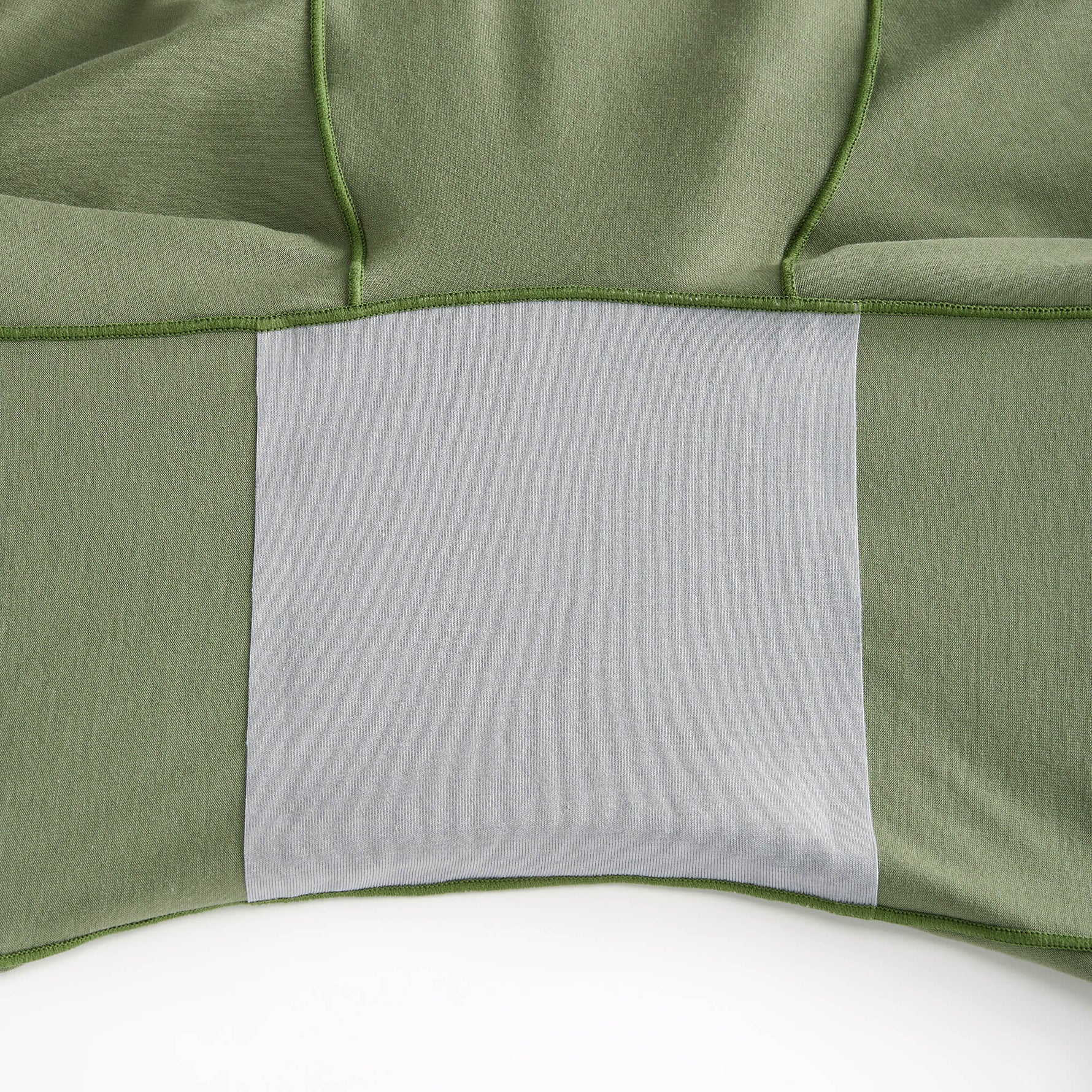 close-up of organic cotton gusset in olive cotton biker briefs