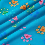PureSnug’s “Pawfect” lounge short fabric in bright blue with overlapping folds that highlight its soft texture and vibrant hues.