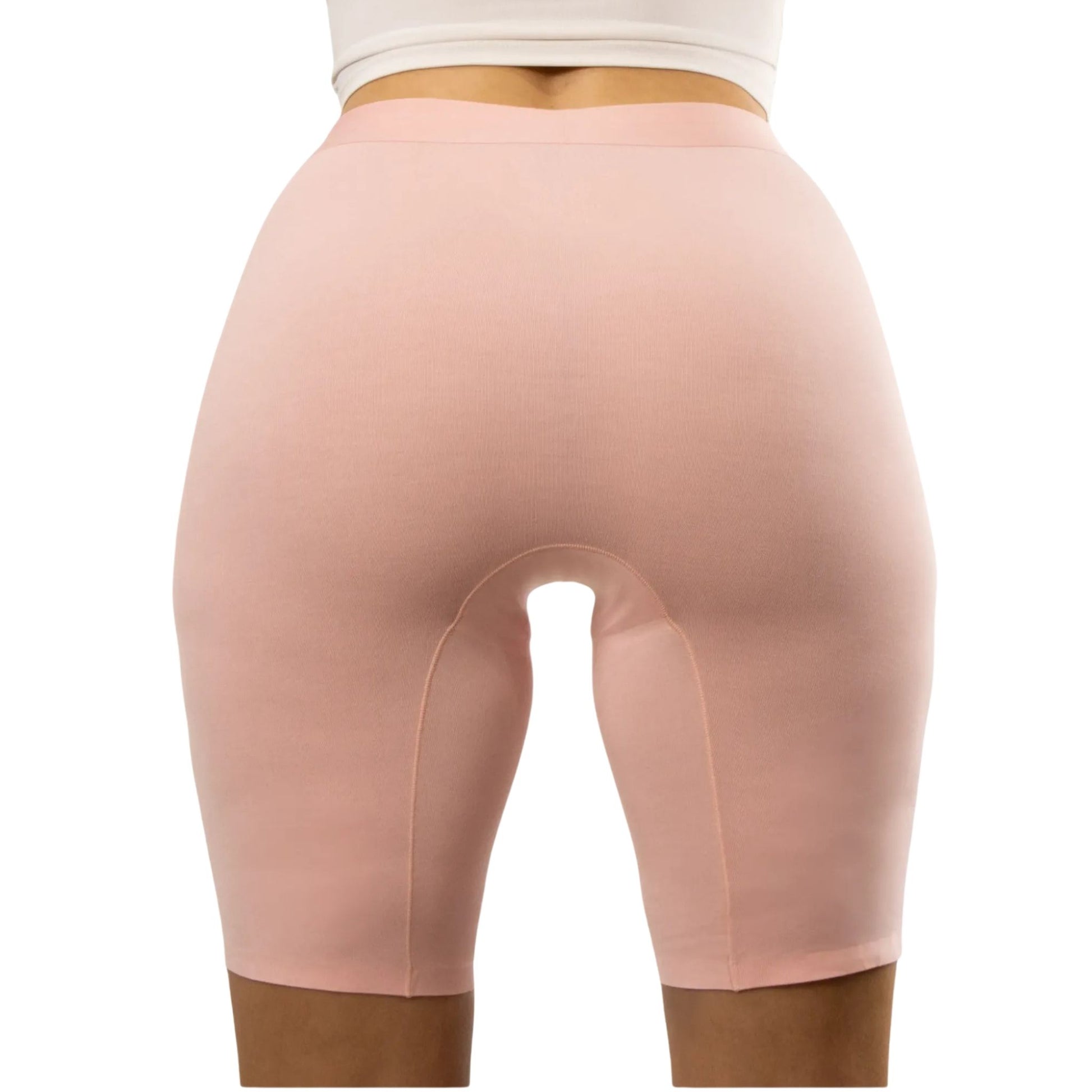puresnug 8" inseam biker short back view in soft pink color,more coverage and support, no ride up, no wedgies, no chafing design, AU