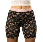 PureSnug ladies' bees-print boxer briefs with pink waistband. Smooth, comfy, no chafing, no ride-up, no panty line.